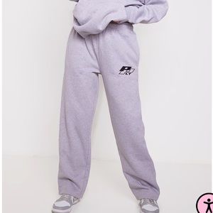 PRETTYLITTLETHING Ash Grey Embroidered Oversized Straight Leg Sweatpants